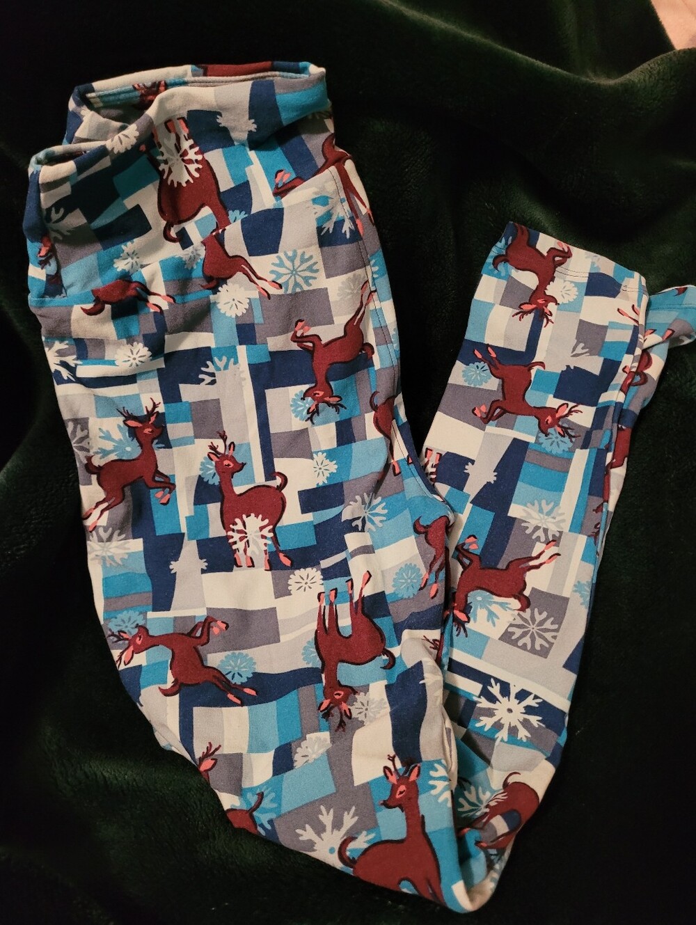 LuLaRoe Blue White Gray Reindeer Print Leggings